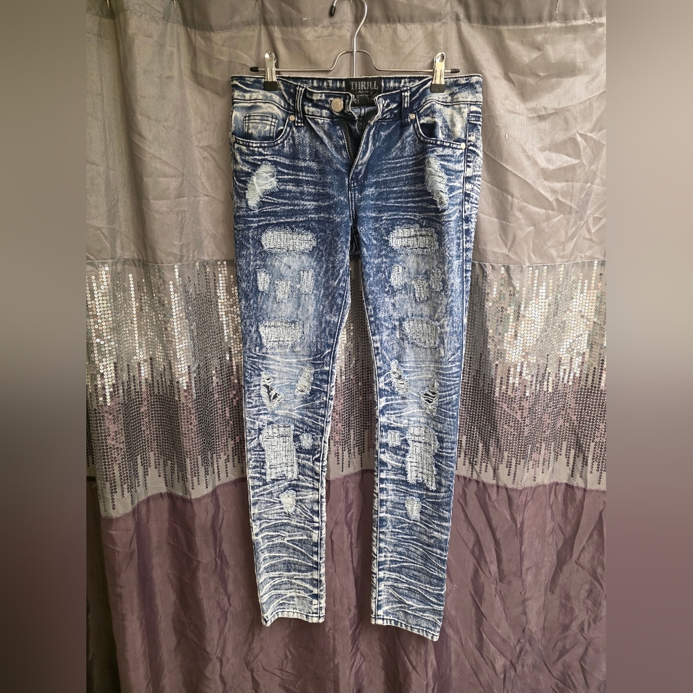 Thrill Distressed Blue Skinny Jeans